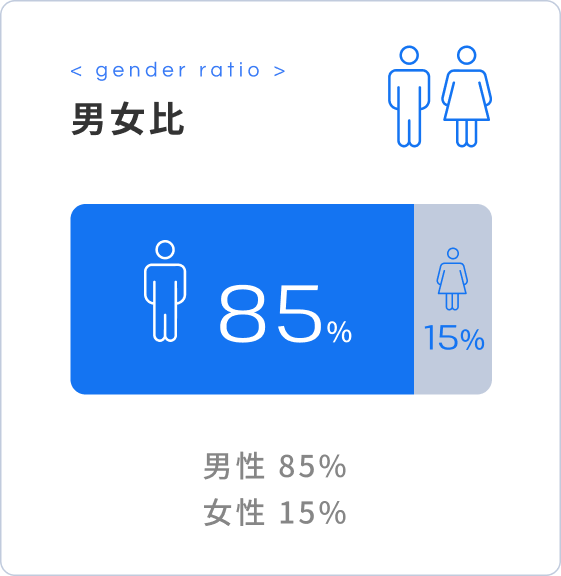 男女比 男性85%、女性15%